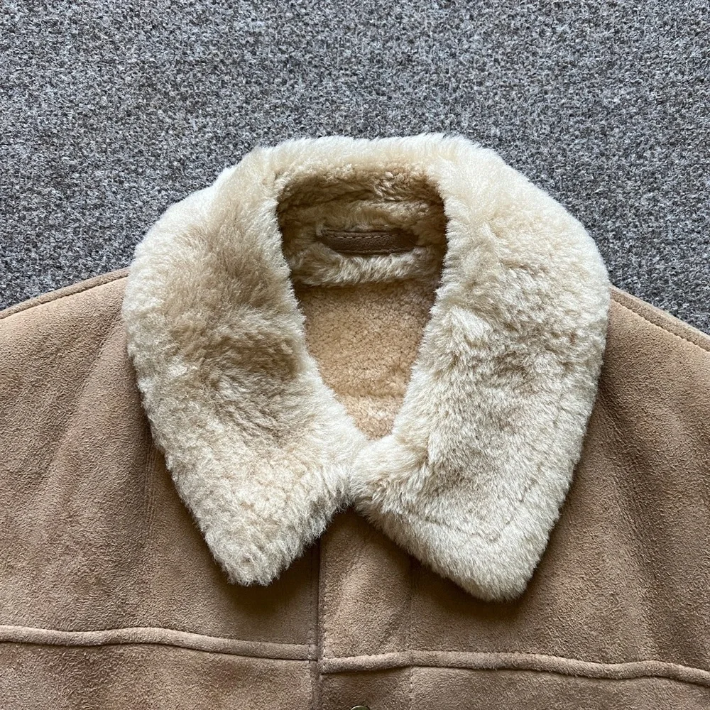 Vintage Overland Sheepskin Co. Suede Leather Collared Vest Fur Lined Made In USA_5